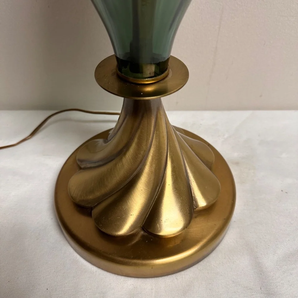 Vintage Hollywood Regency Tall Blue Glass Brass Swirl Rembrandt Lamp Germany